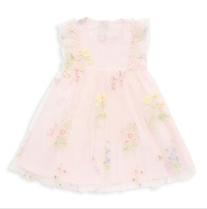 JOAN CALABRESE Kids Little Girl's Floral Embroidered Tulle Dress In Pink